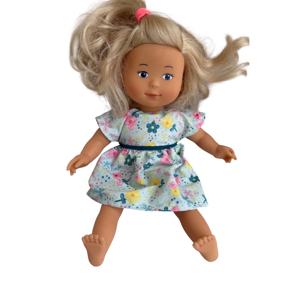 Corolle Baby Doll Girl Blonde Blue Floral Dress Scented Soft Body Toy pretend